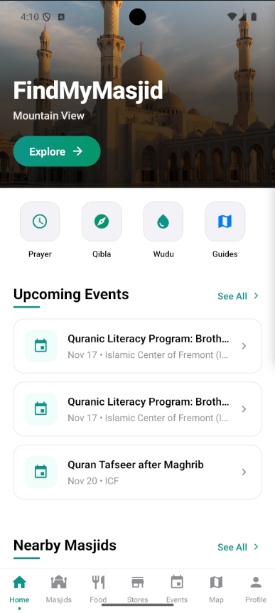 FindMyMasjid - Main product screenshot demonstrating key features and user interface