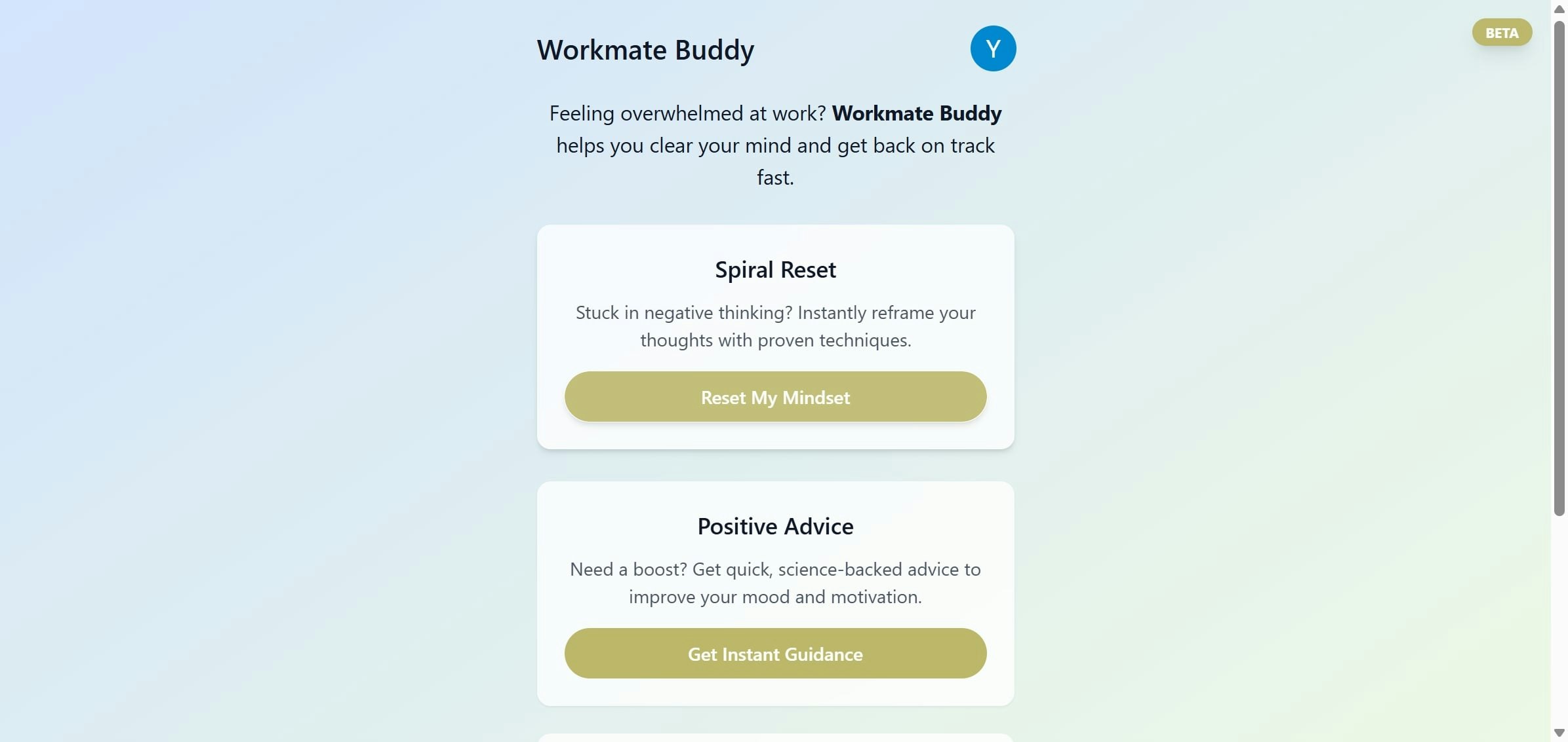 Workmate Buddy - Claridad mental en el trabajo. - Su asistente de IA para la claridad del lugar de trabajo y los reiniciados de la mentalidad media 2
