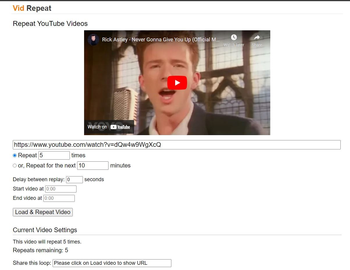 Vid Repeat Loop Youtube Videos For X Minutes Or For X Times Product Hunt