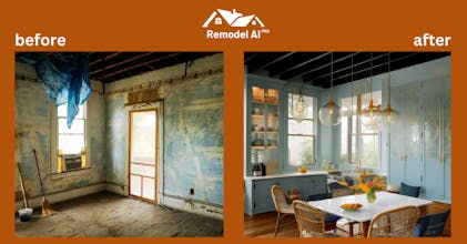 Trasformazione degli esterni con Remodel AI: una casa prima e dopo la ristrutturazione, che evidenzia la possibilità di sperimentare diversi stili e colori per creare una casa personalizzata.