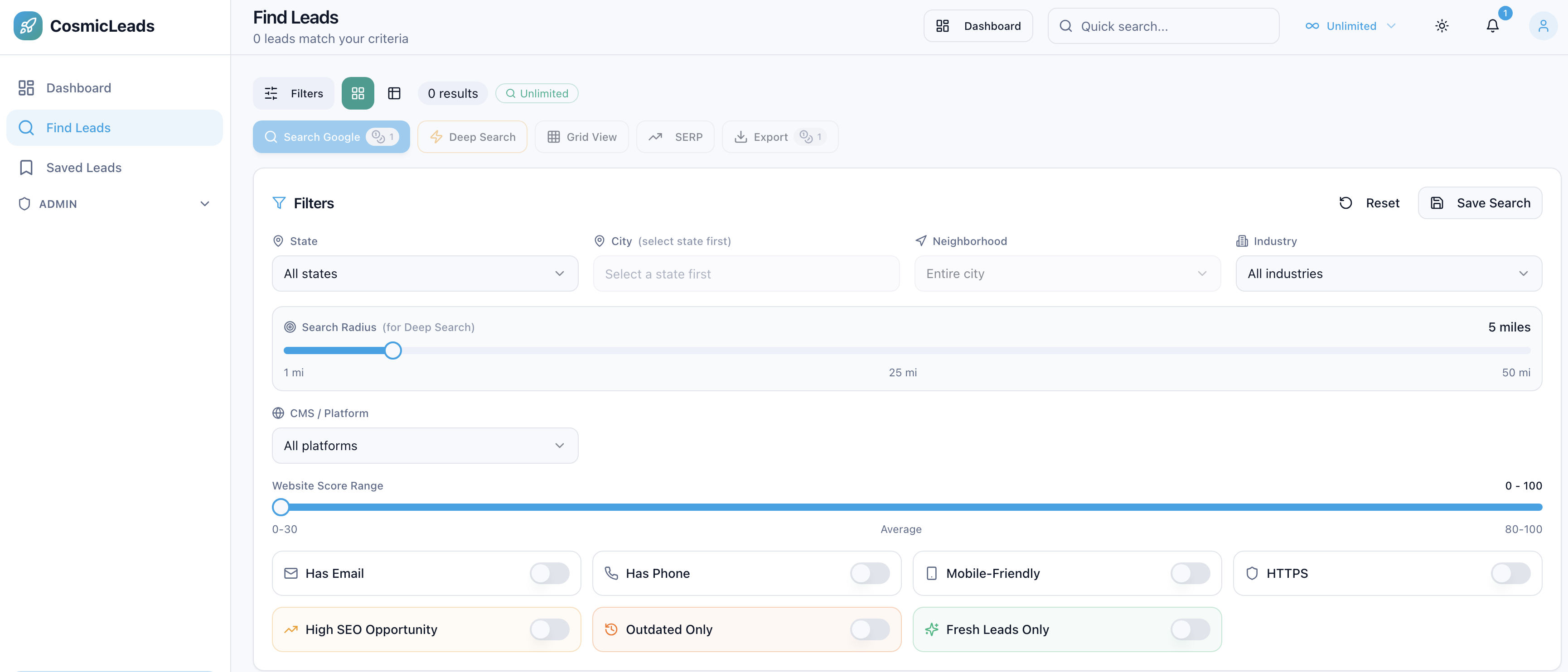 CosmicLeads.io - Screenshot 3 showing product features and functionality
