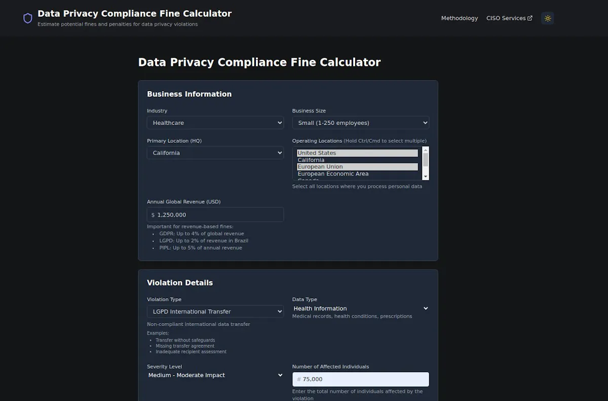 Data Privacy Compliance Fine Calculator