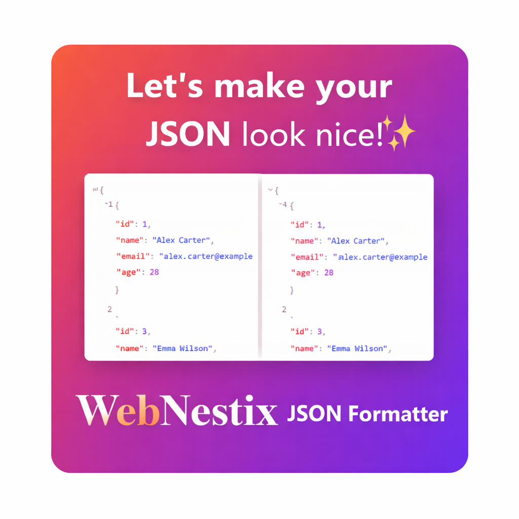 WebNestix JSON Formatter - Main product screenshot demonstrating key features and user interface
