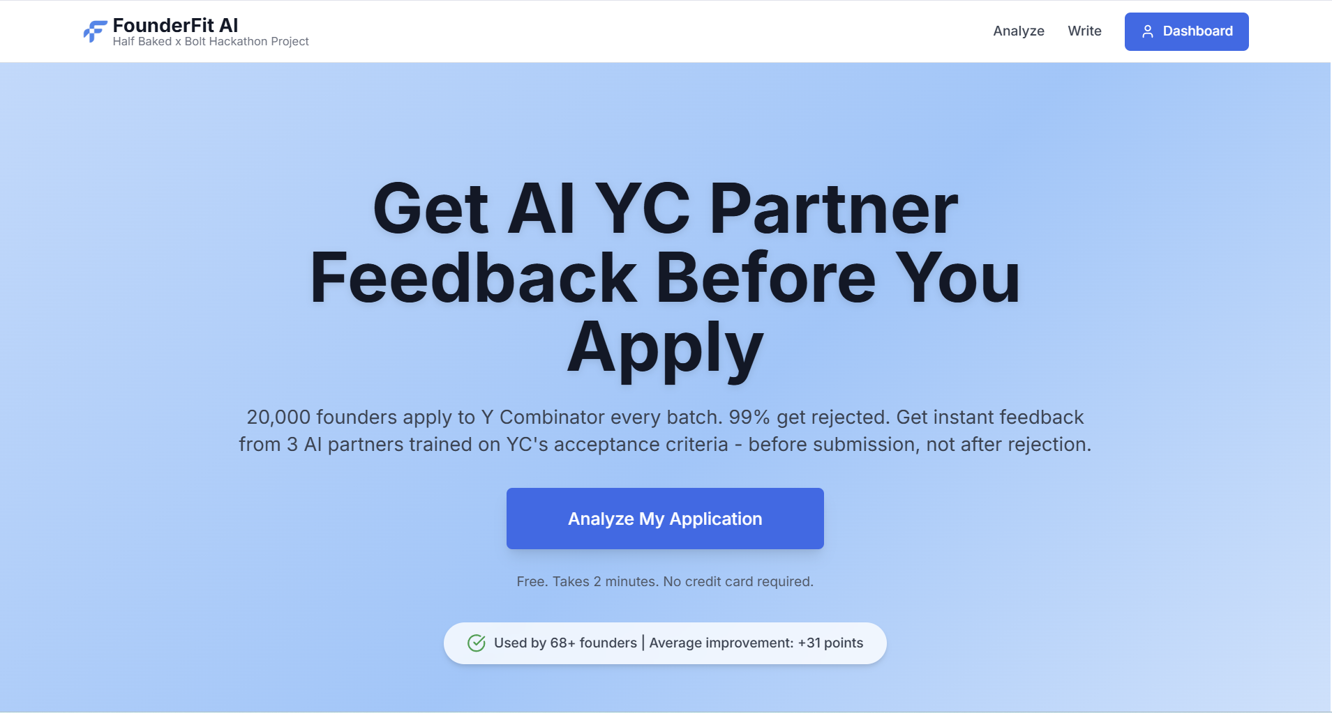 FounderFit AI - Main product screenshot demonstrating key features and user interface