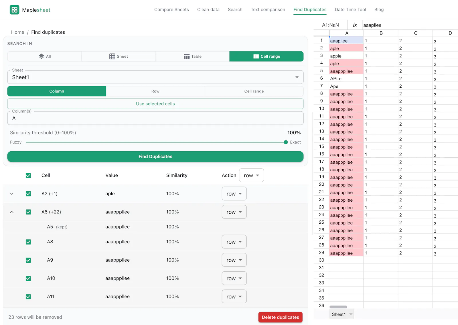 Maplesheet screenshot 2