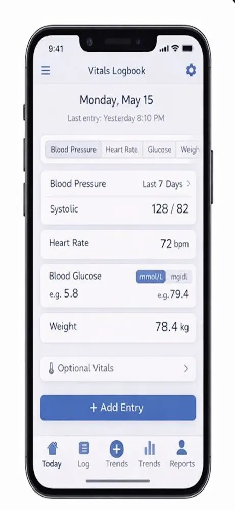 VITALS LOGBOOK - Main product screenshot demonstrating key features and user interface