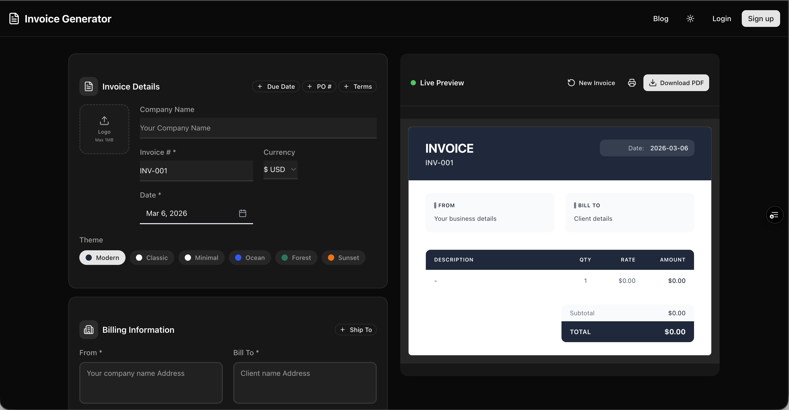Free Invoice Generator - Screenshot 2 showing product features and functionality