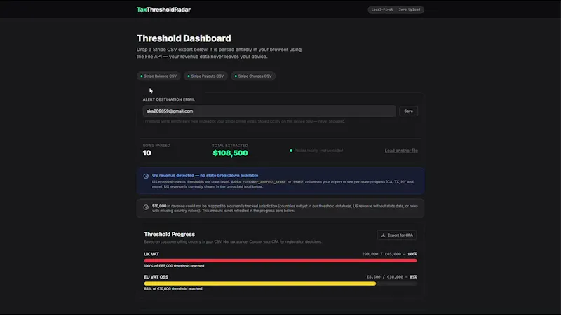 Tax Threshold Radar screenshot 1 (video preview)