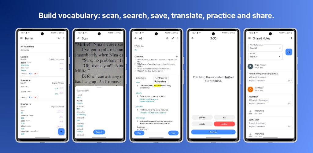 Vocabulens: Vocabulary - Main product screenshot demonstrating key features and user interface