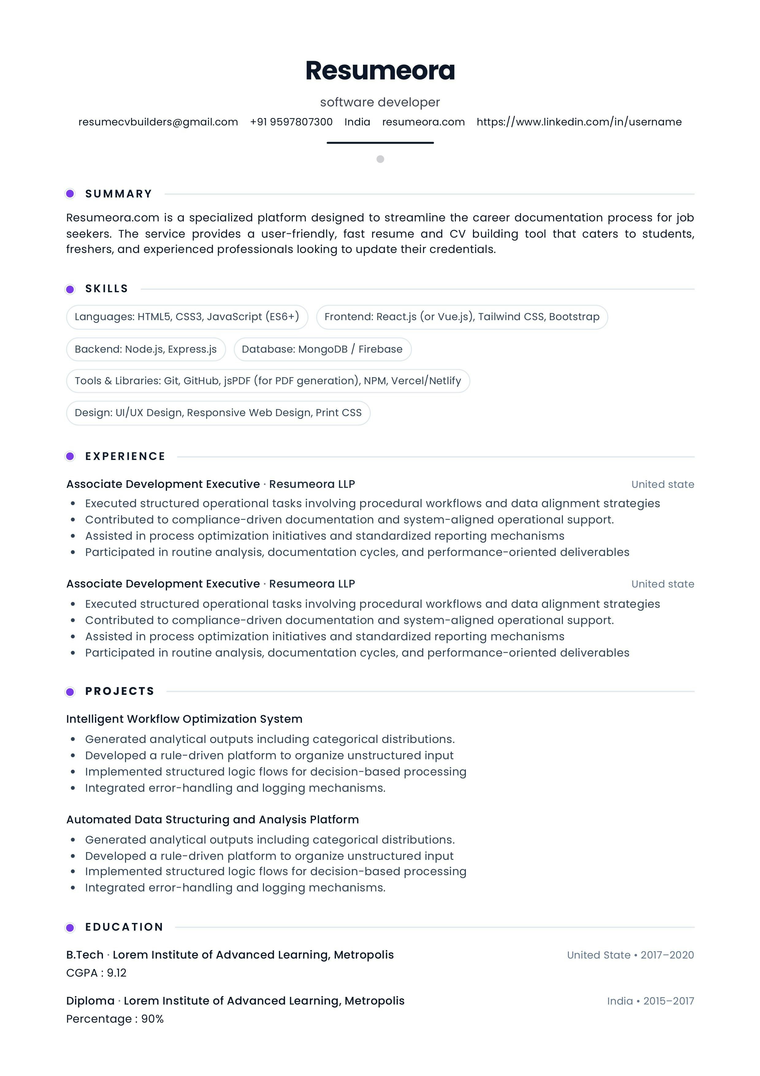 Resumeora Resume Builder gallery image