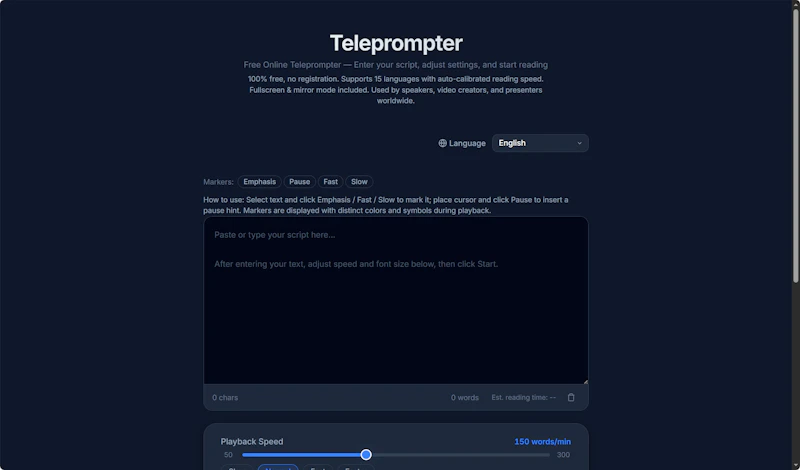 CueCard — Free Online Teleprompter screenshot 1