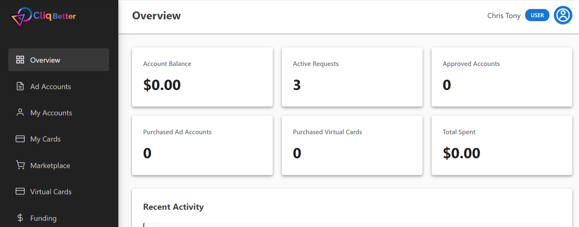 CliqBetter Ad Account Platform - Screenshot 2 showing product features and functionality