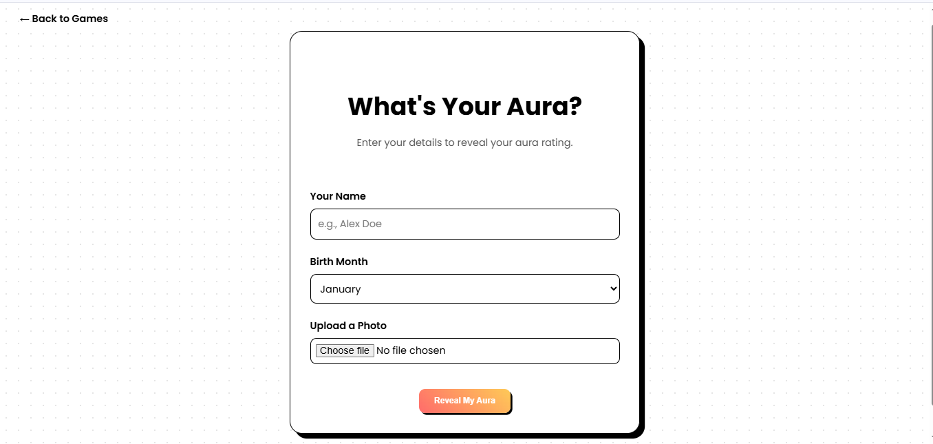 GenZGames : Get Your Aura - Main screenshot showing features and interface
