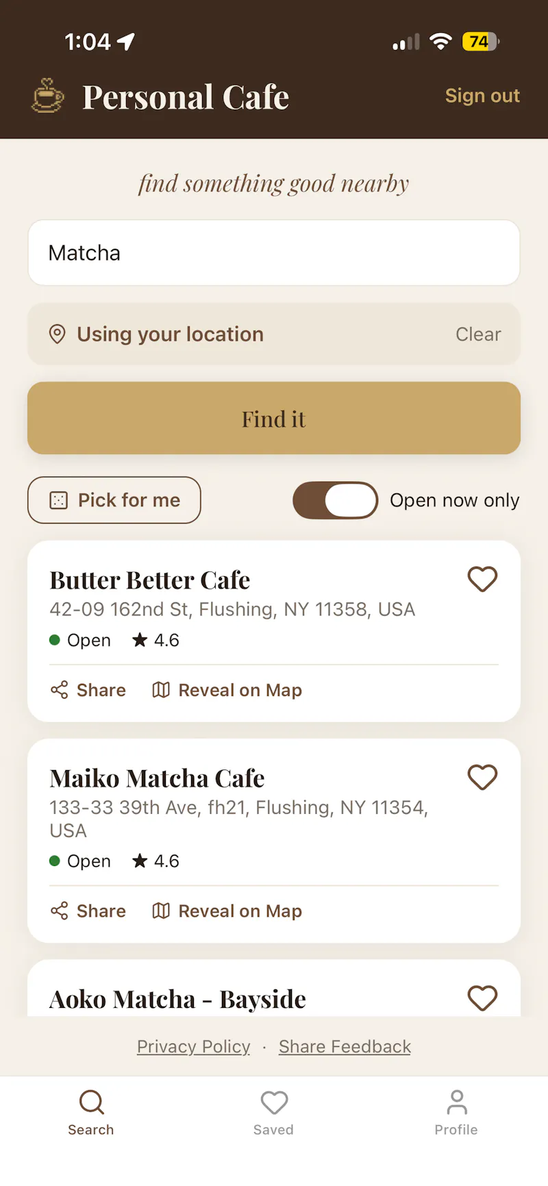 Personal Cafe screenshot 1