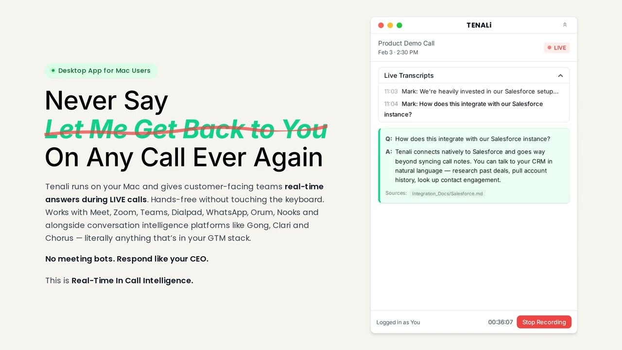 Tenali AI Real Time In-Call Intelligence gallery image