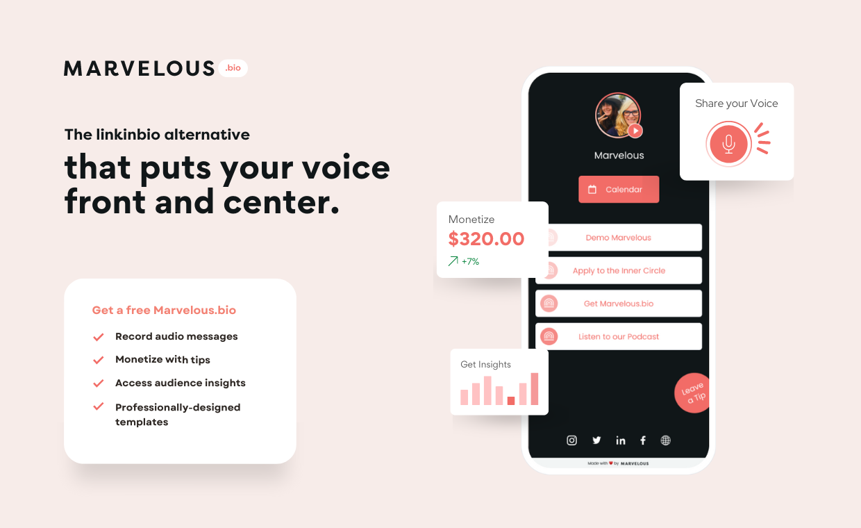 startuptile Marvelous.bio-A free link-in-bio tool putting your voice front and center