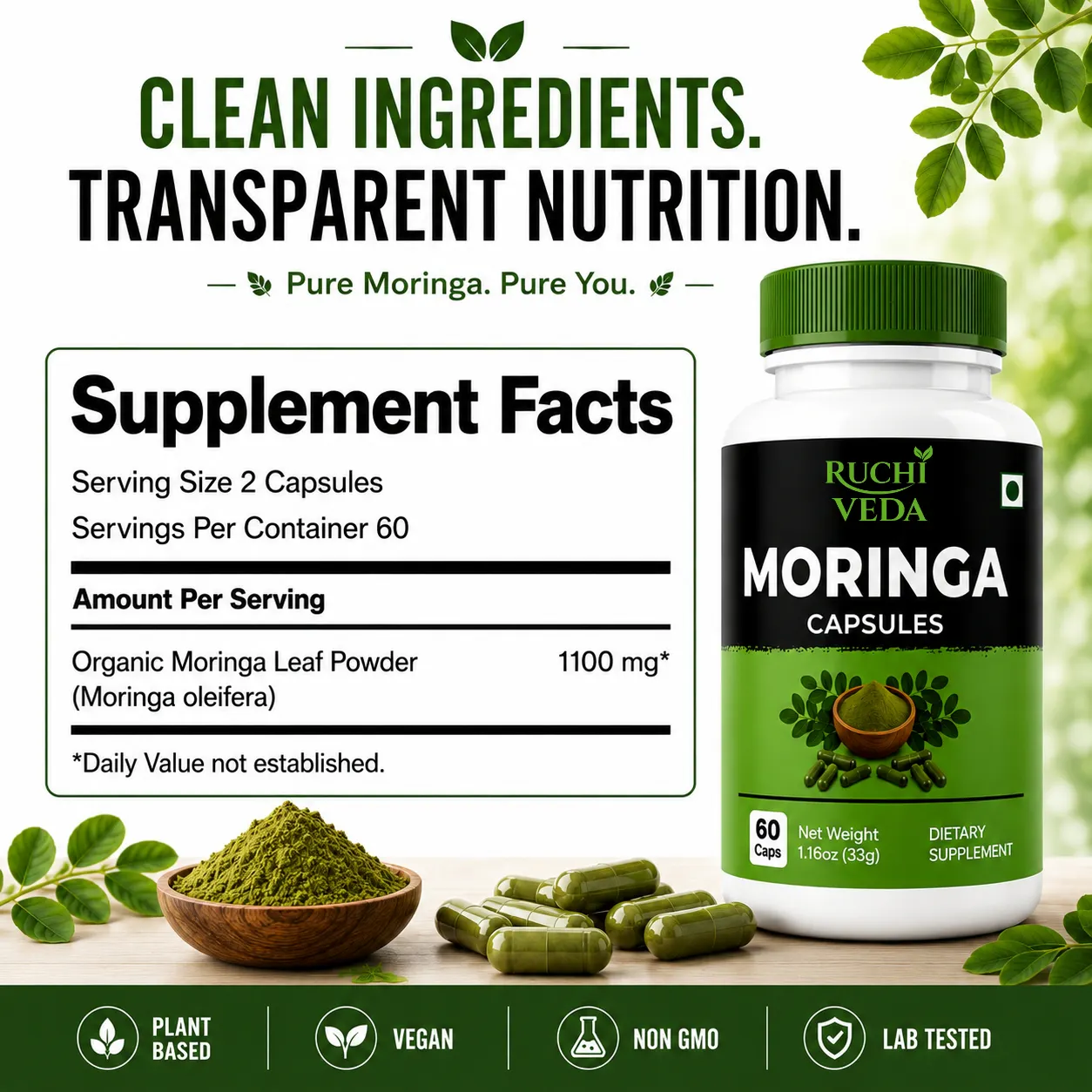 Pure Moringa Leaf Powder & Capsules gallery image