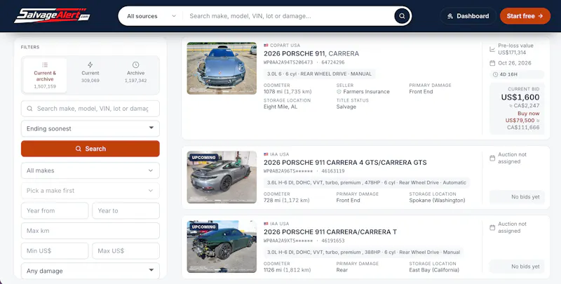 SalvageAlert.com screenshot 2