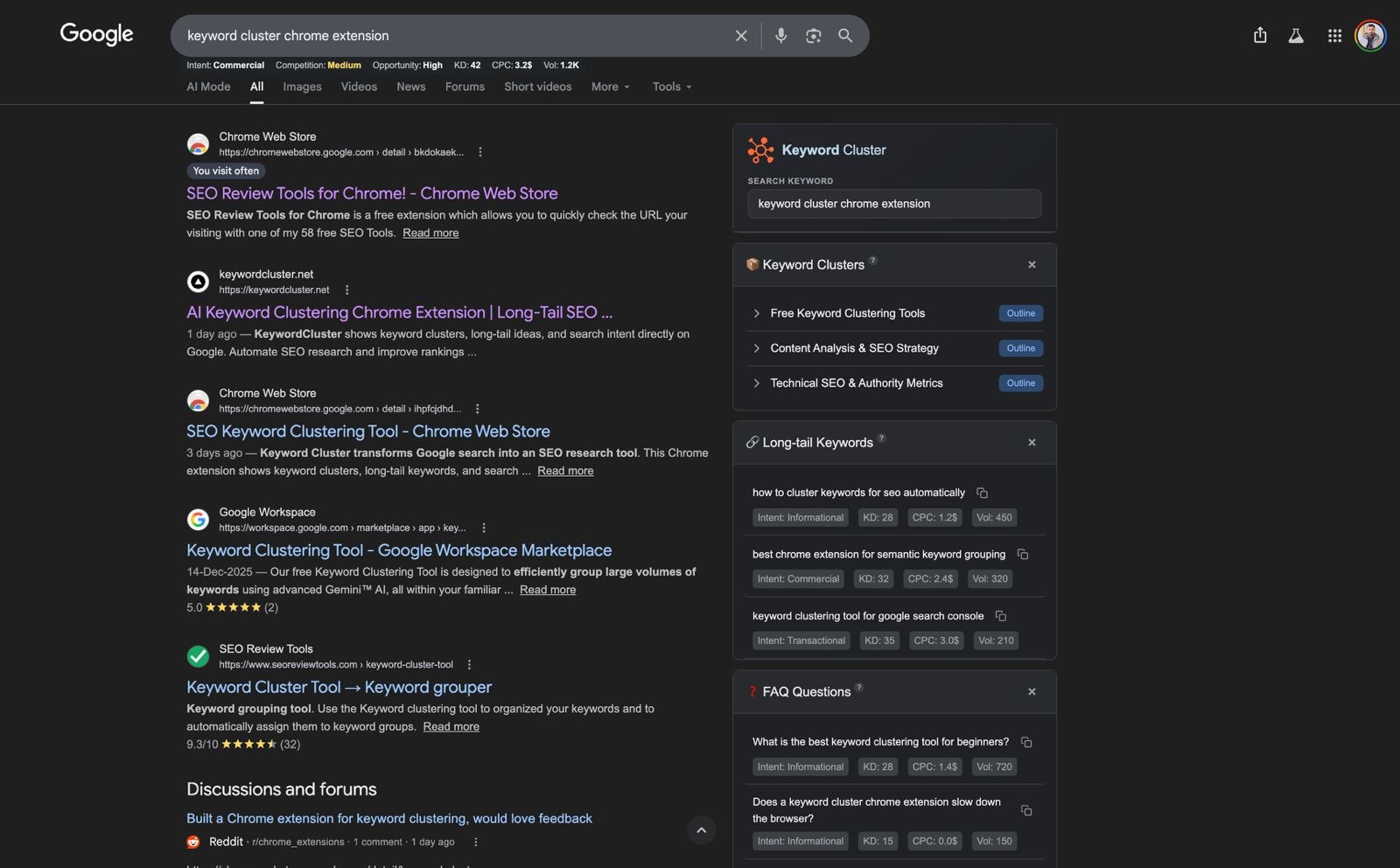Keyword Cluster - Screenshot 2 showing product features and functionality