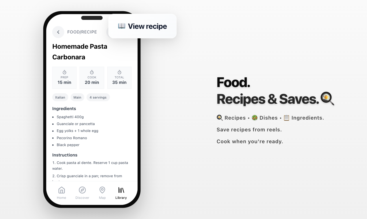 영상에서 추출된 레시피 상세 정보 화면