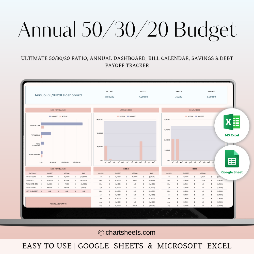 Annual 50/30/20 Budget Spreadsheet media 2