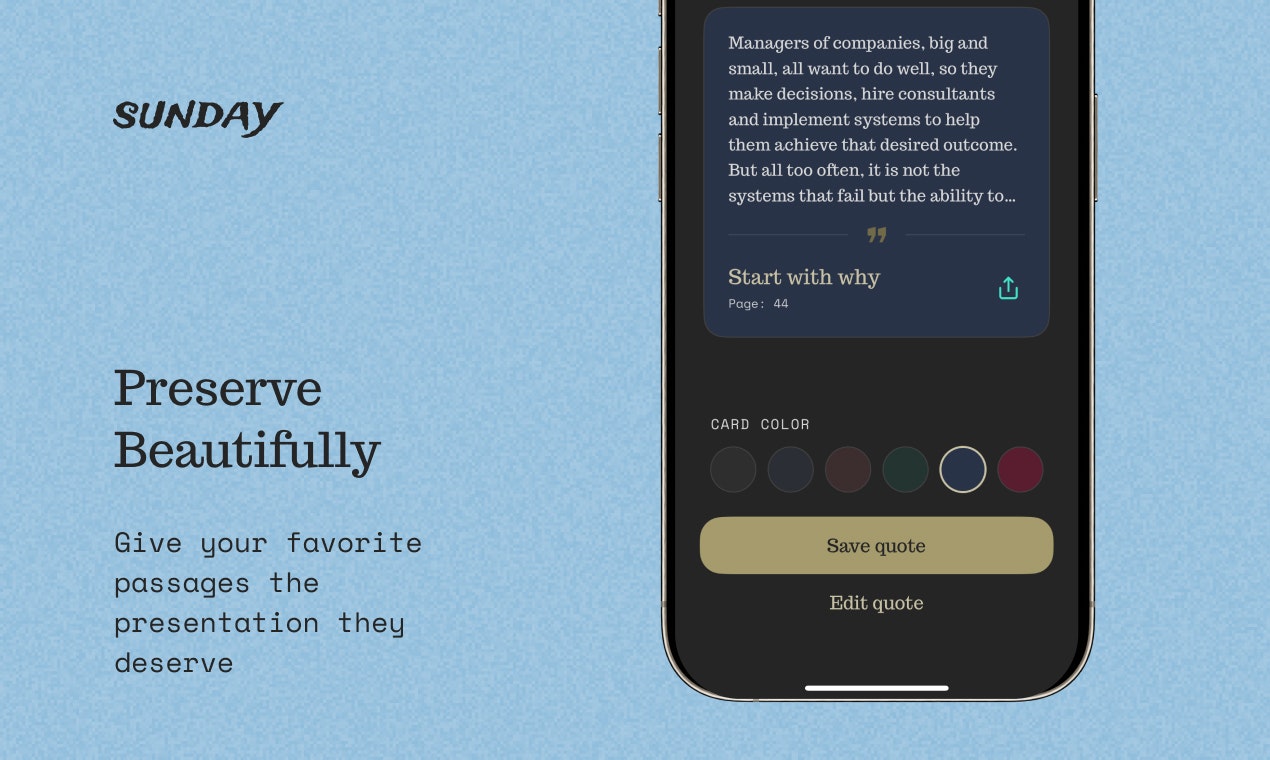 Sunday - The book Quotes Collector - Screenshot 2 showing product features and functionality