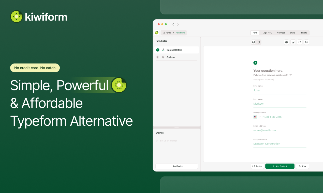 Kiwiform - Main product screenshot demonstrating key features and user interface