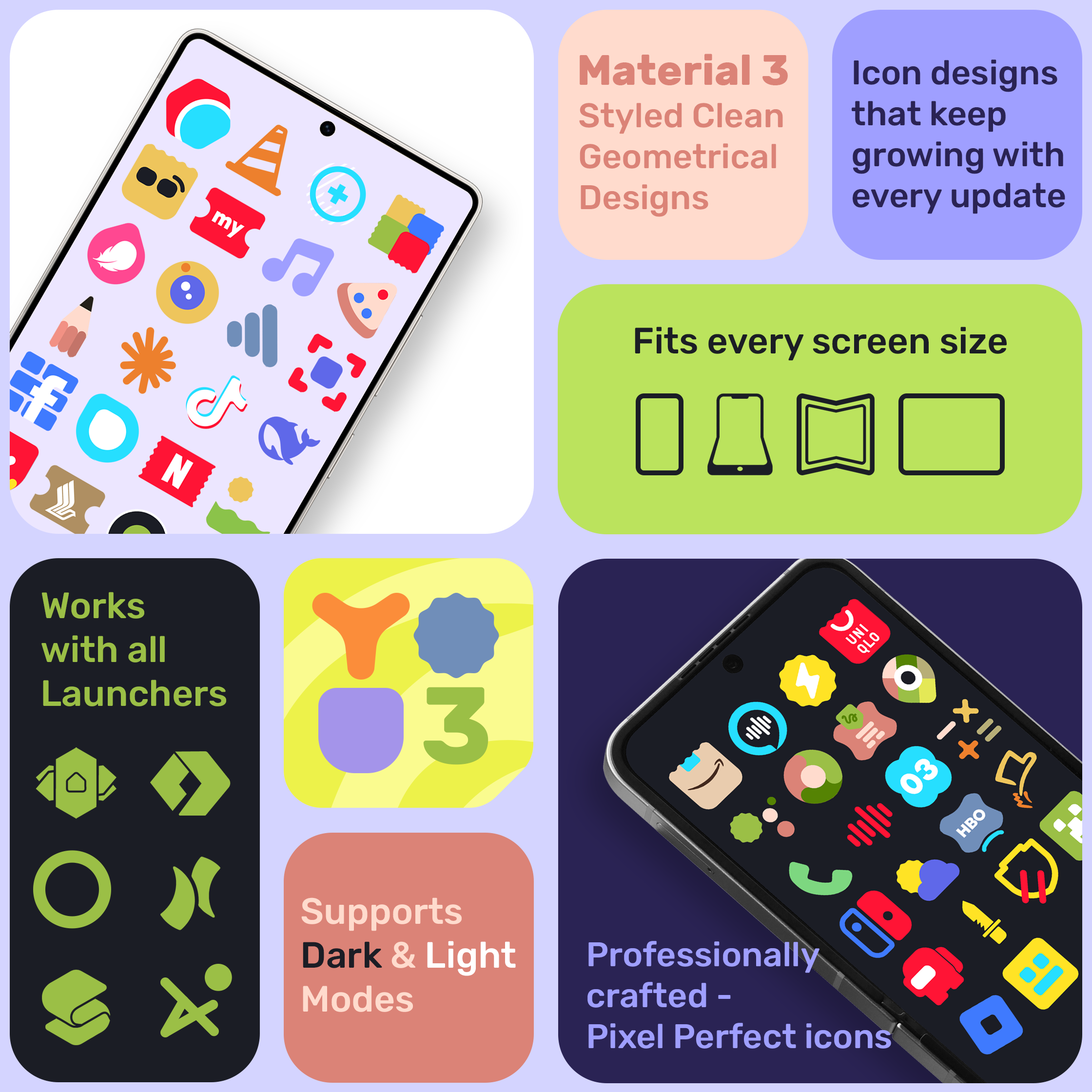 Média Matériau votre icône pack et fonds d'écran - Pack d'icônes propres et minimaliste inspiré par le matériau 3 Design 1