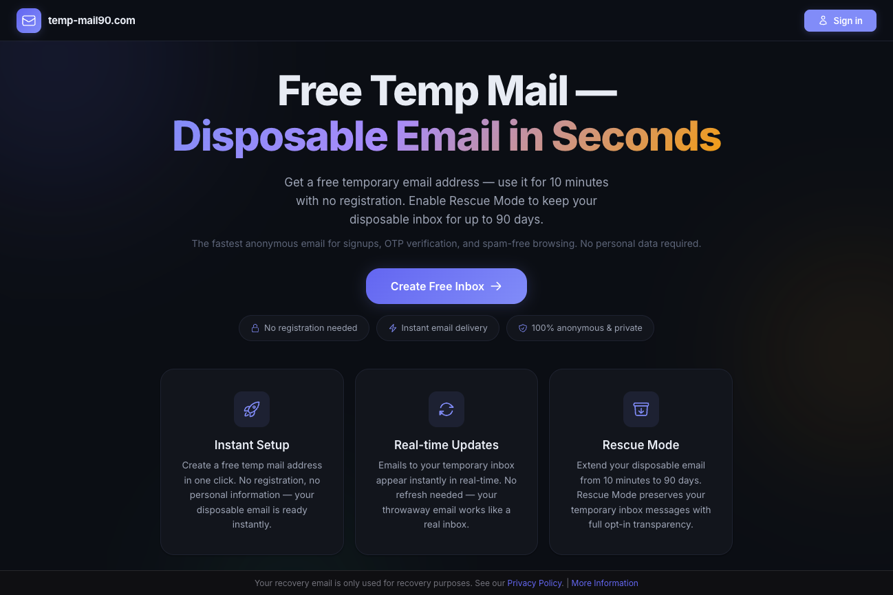 temp-mail90 - Main product screenshot demonstrating key features and user interface