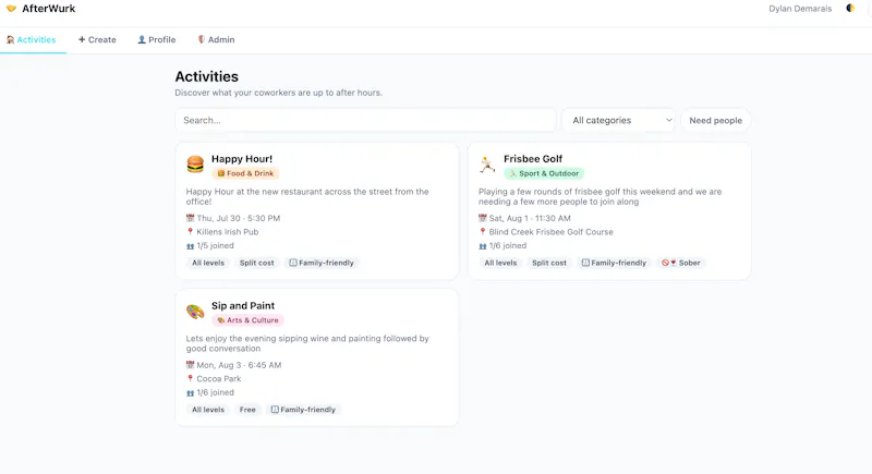 AfterWurk — Employee Bonding, Reimagined screenshot 1