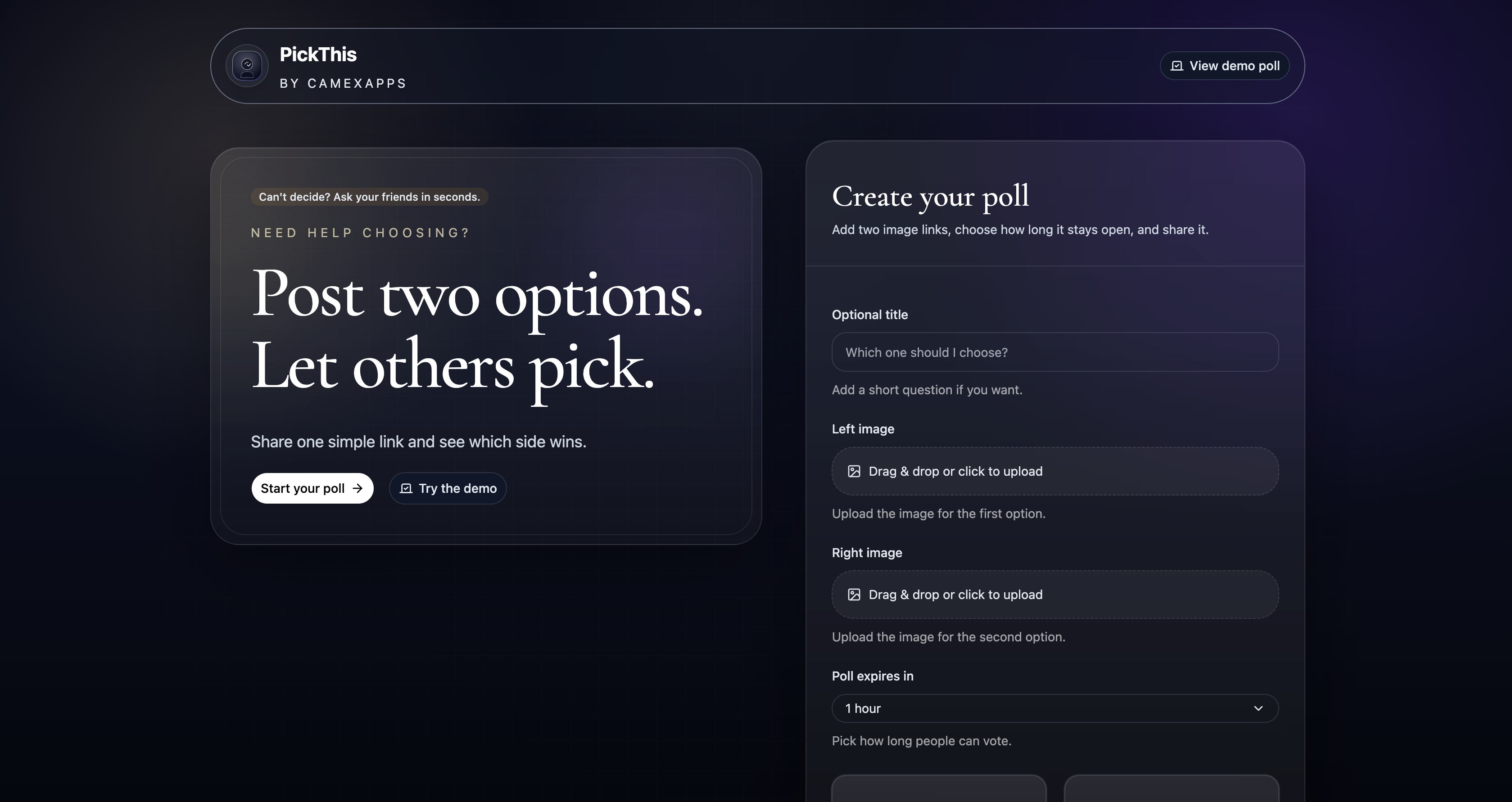 PickThis - Main product screenshot demonstrating key features and user interface