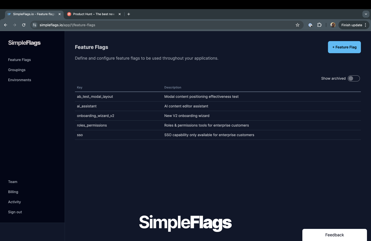 SimpleFlags.io - 소프트웨어 팀을위한 플래그 관리 도구 및 SDK 기능 미디어 3