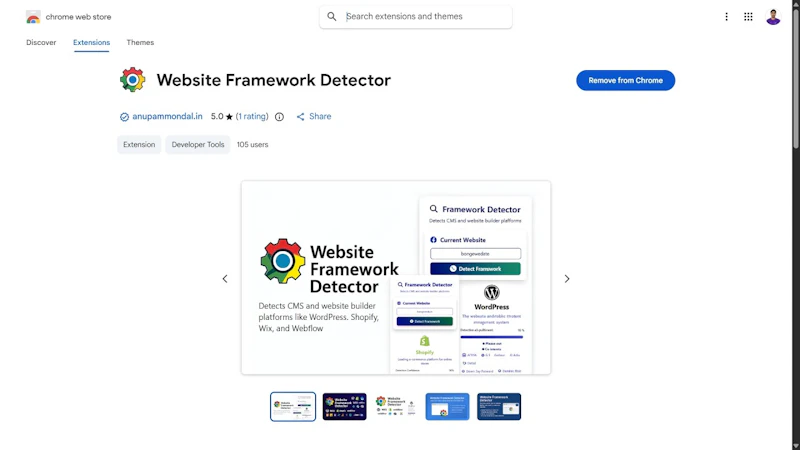 Website Framework Detector Extension screenshot 1 (video preview)