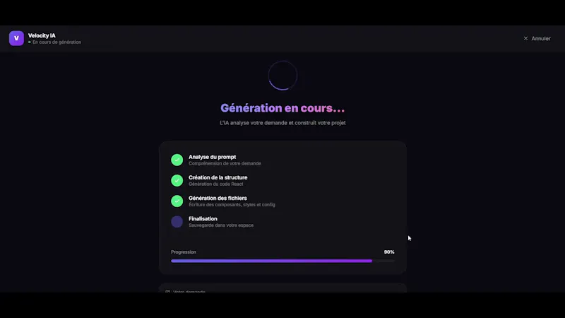 Velocity — Créez  Web & Mobile avec l'IA screenshot 1 (video preview)