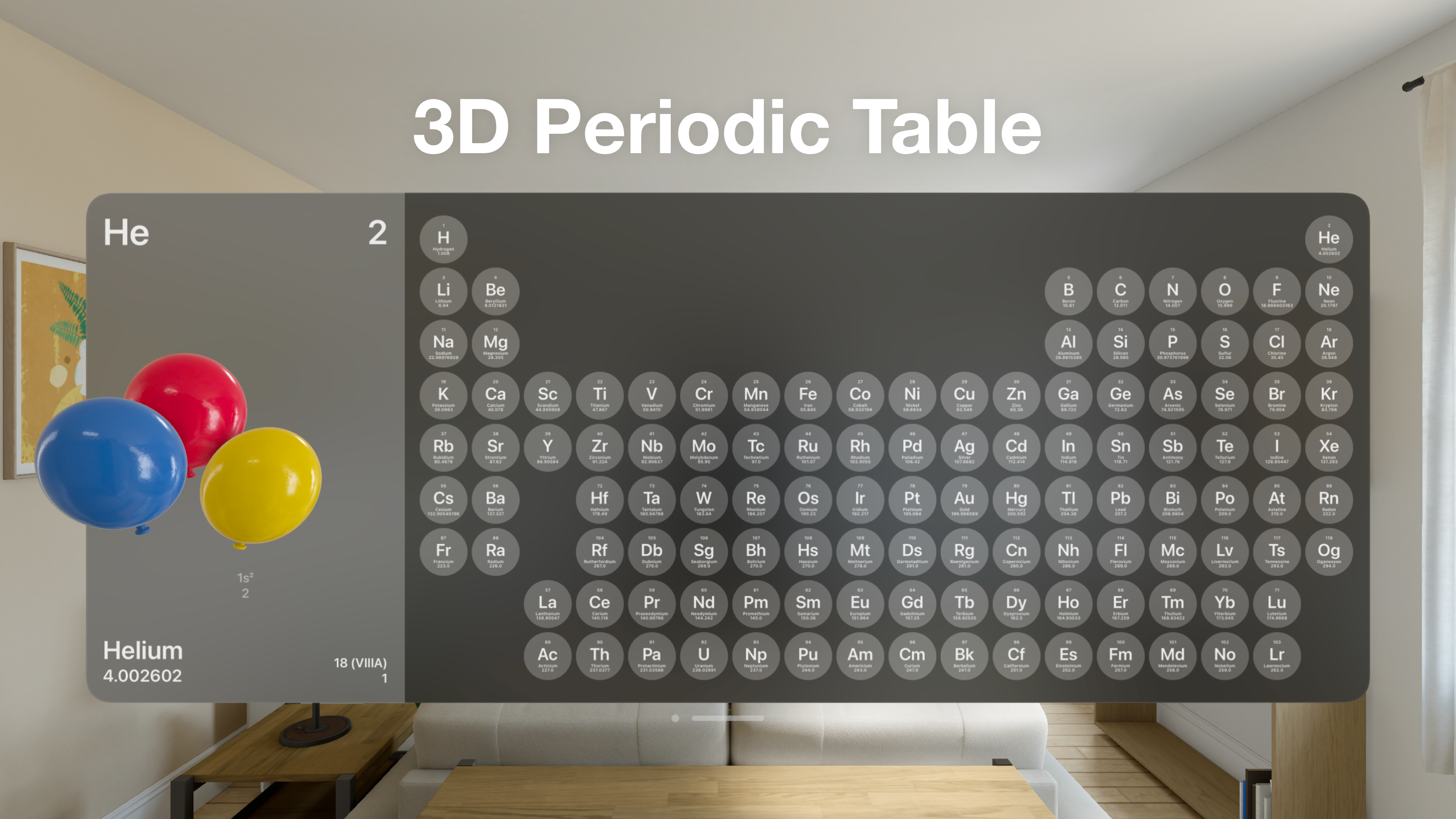 Apple Vision Pro 용 3D주기 테이블 - 주기적 테이블 화학 2024 App |휴고 피논 미디어 1