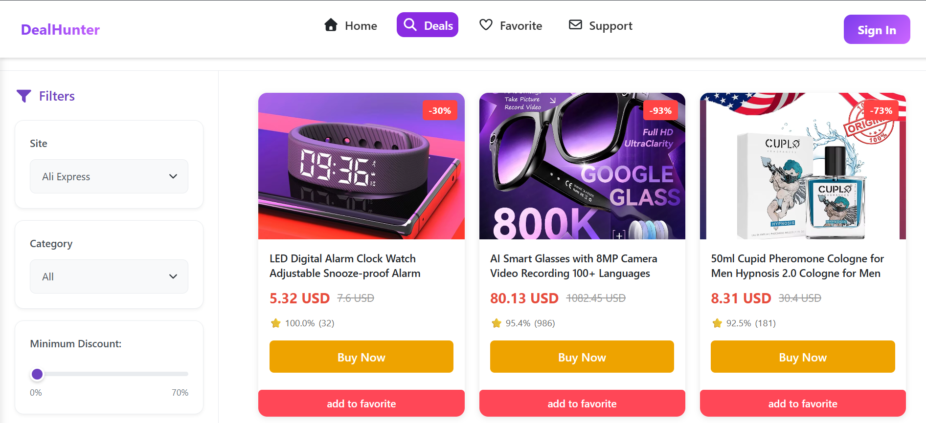 DealHunter - Screenshot 2 showing product features and functionality