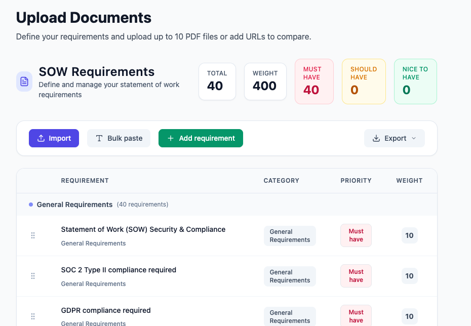 RFP SpecCompare - ベンダー仕様とRFP応答を比較しますメディア1