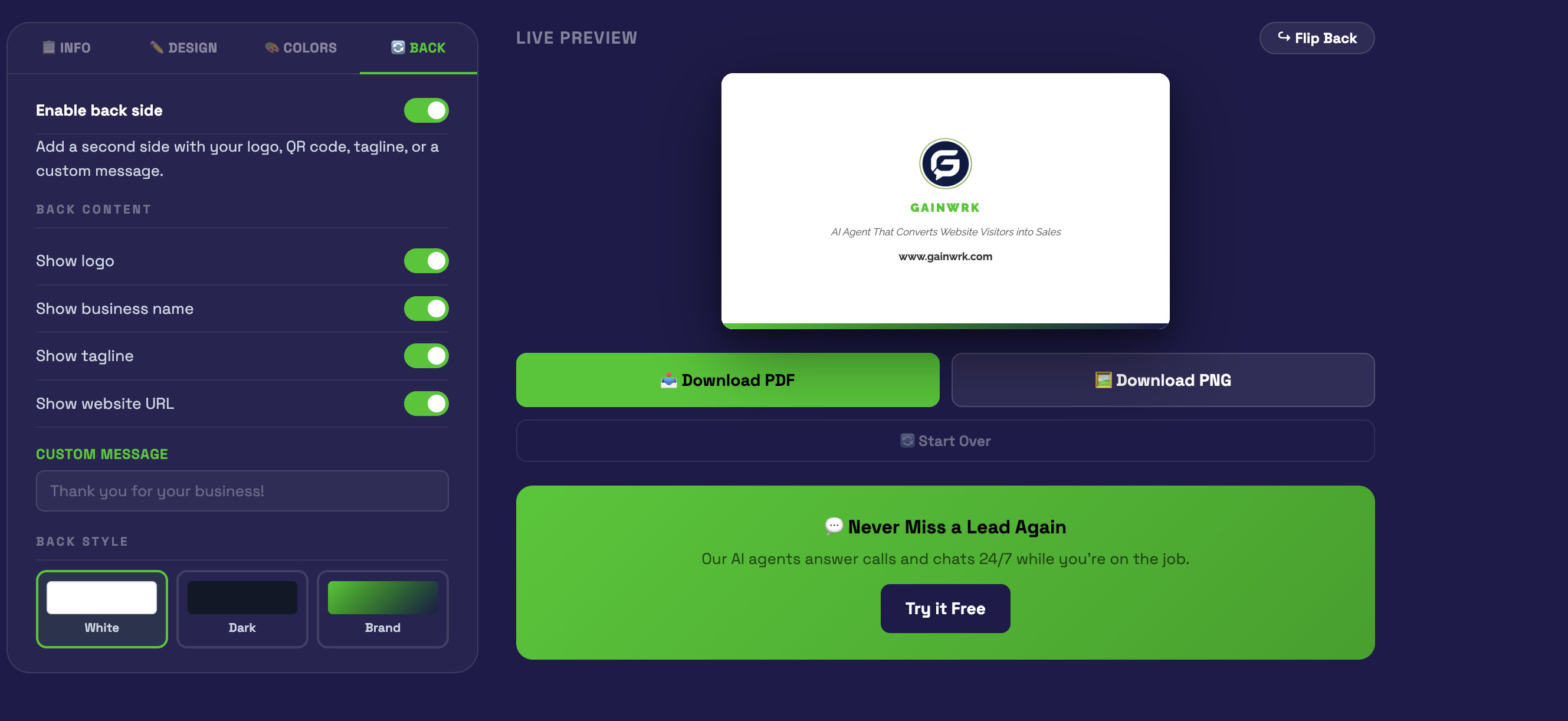 Free Business Card Creator - Screenshot 4 showing product features and functionality
