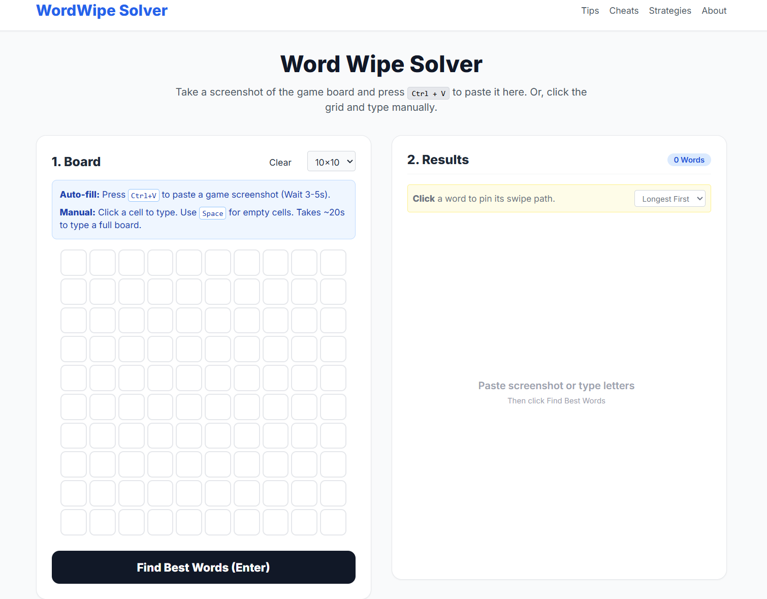 Word Wipe Solver - Main product screenshot demonstrating key features and user interface