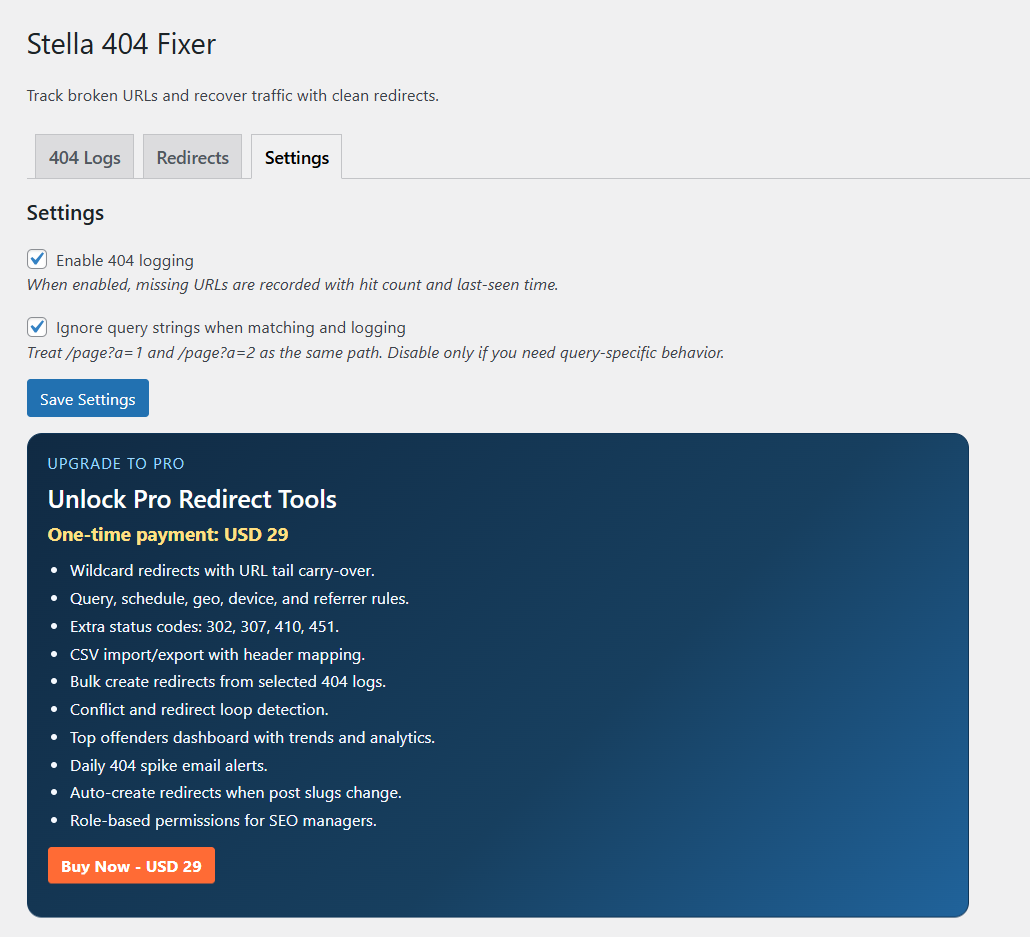 Stella 404 Fixer -WP 404 Redirect Plugin gallery image