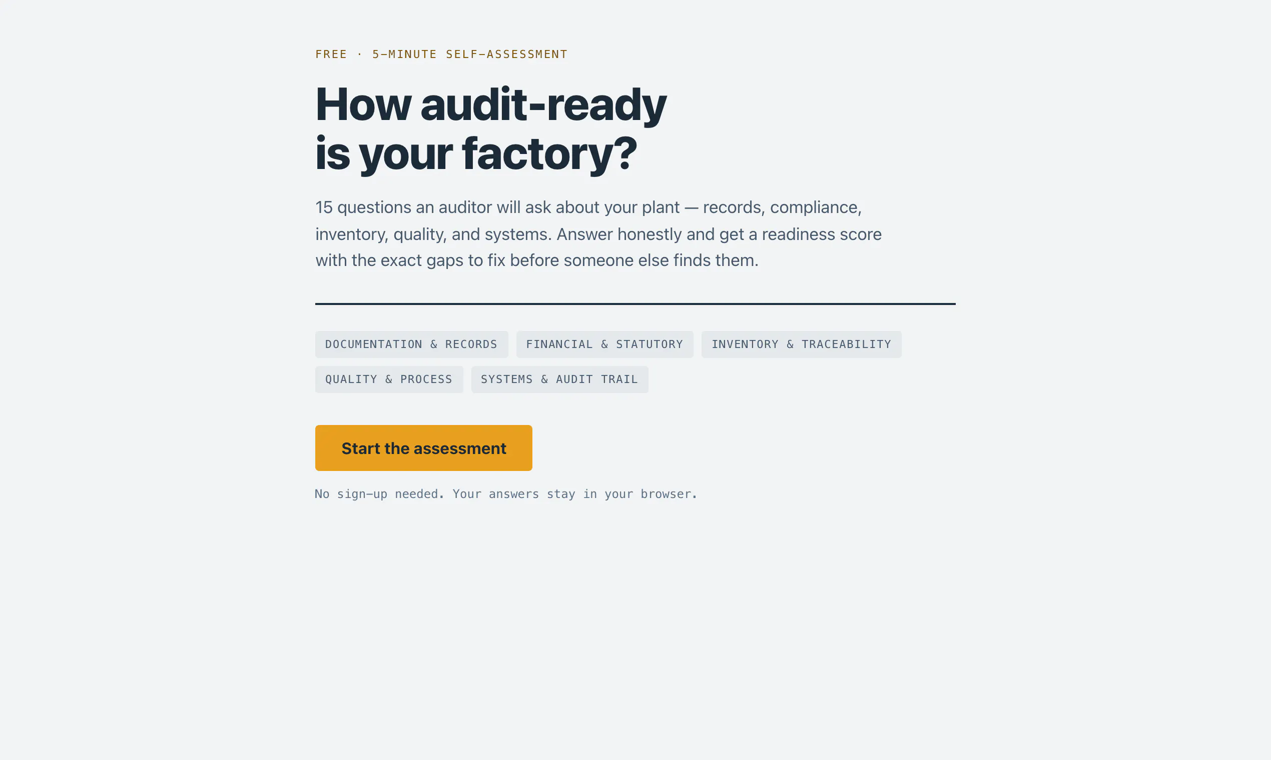 Factory Audit Readiness Score screenshot