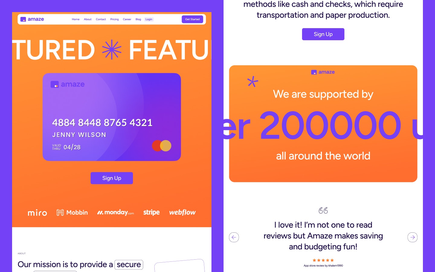 Amaze - шаблон веб -сайта SaaS - Шаблон веб -потока с функцией создания бесплатных разделов медиа 2