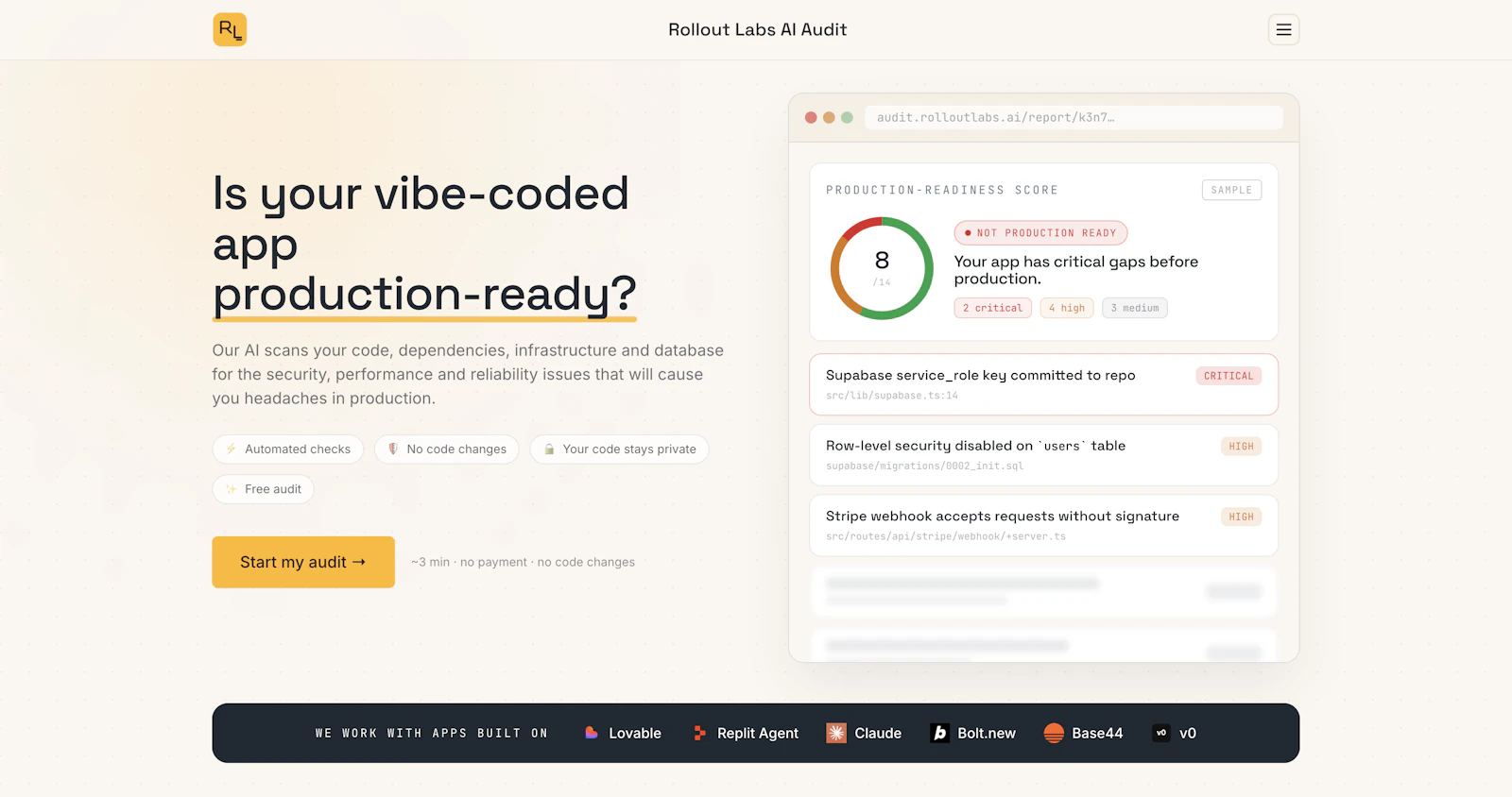 Rollout Labs Audit screenshot 2