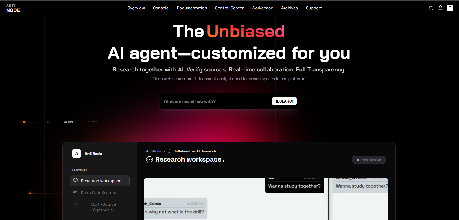 AntiNodeAI - Main product screenshot demonstrating key features and user interface