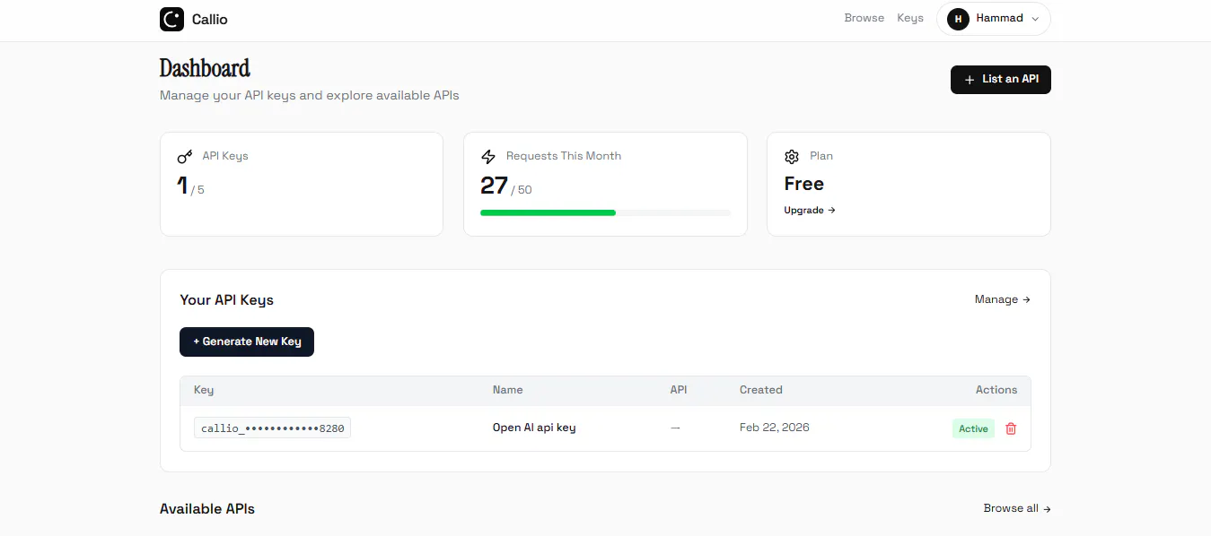 Callio: Connect any API with AI Agents with one key | Product Hunt