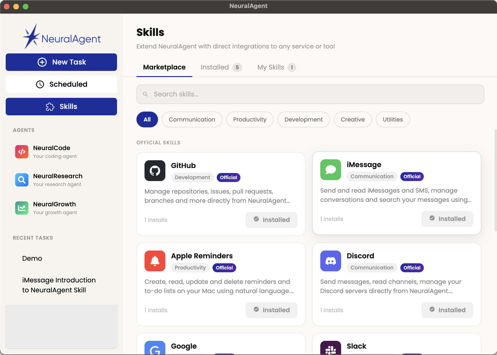 NeuralAgent 2.0 Skills gallery image