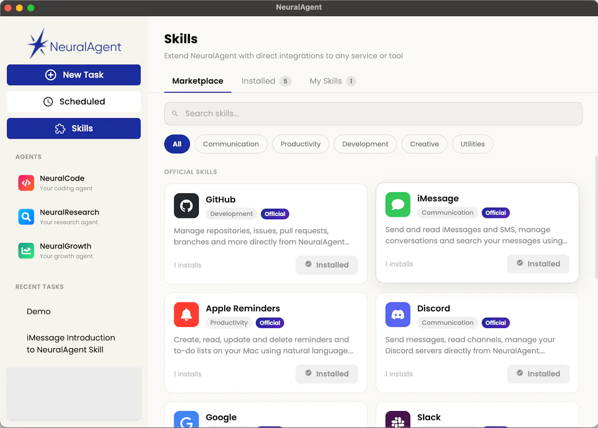 NeuralAgent 2.0 Skills