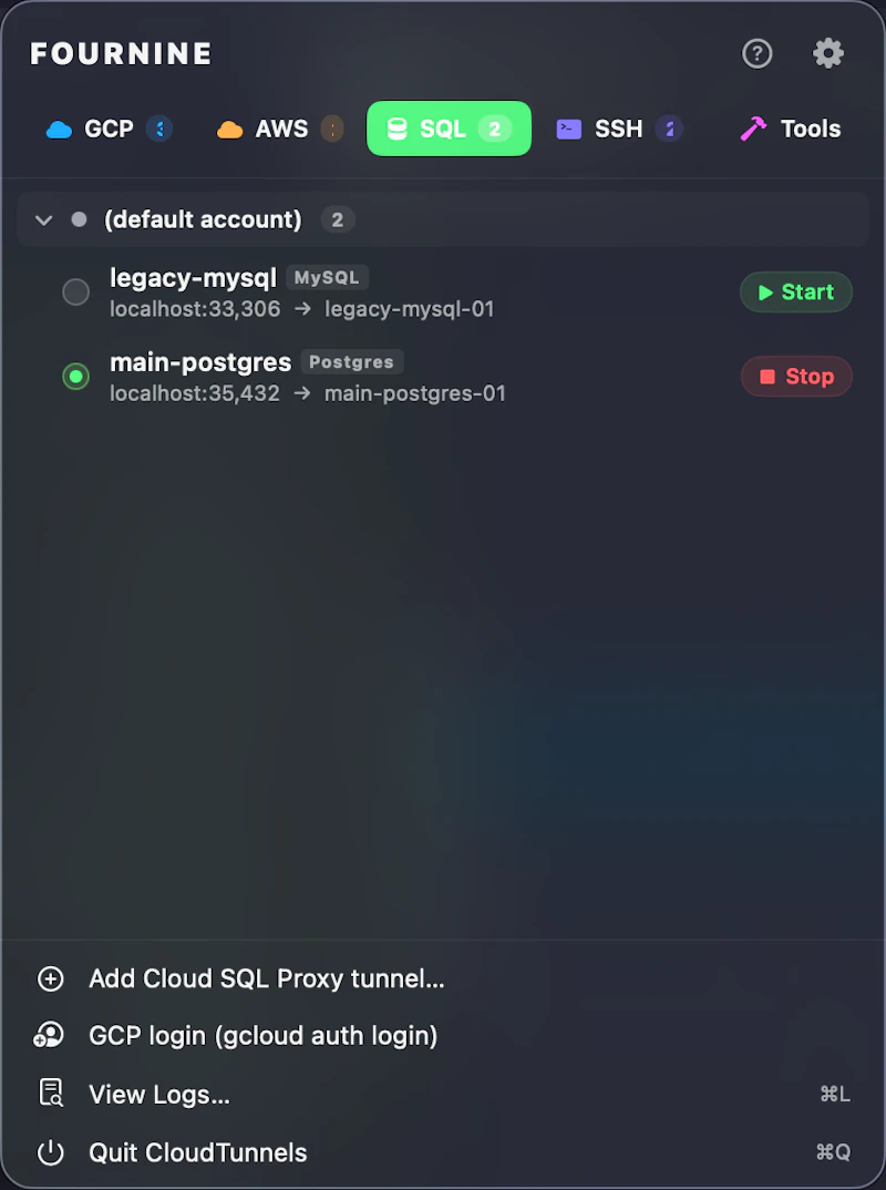 CloudTunnels-One menu bar. Every tunnel. screenshot 9