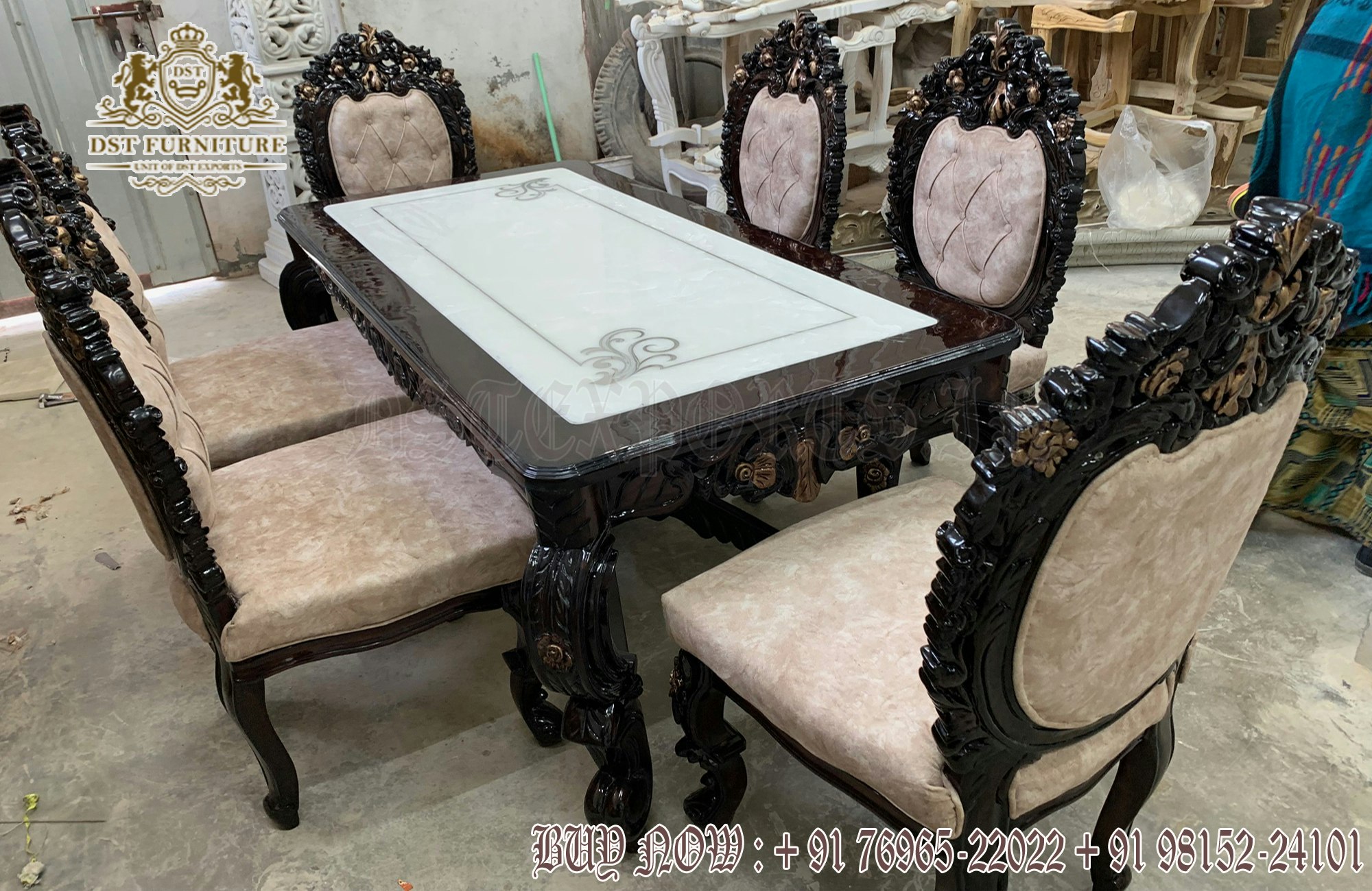Teak Wood Walnut Finish Dining Table Set