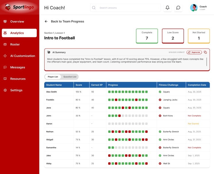 Sportlingo - Screenshot 5 showing product features and functionality